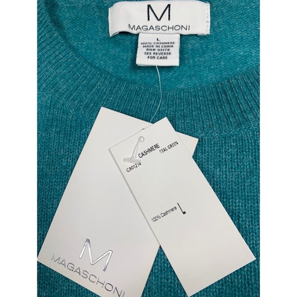 MAGASCHONI 100% Cashmere Sweater Womens Size L Teal Green Relaxed NWT - Picture 2 of 7